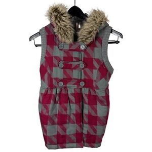Women’s Y2K Bongo Fur Lined Cute Plaid Skater Preppy Vest Sweater Size S